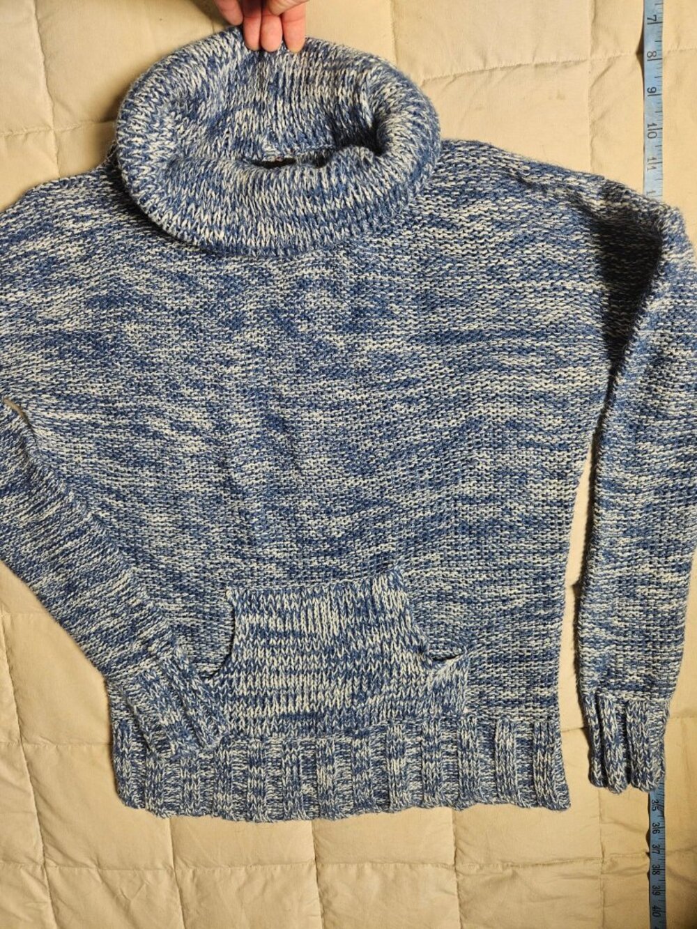 Rue21 Sweater Womens L Blue Marled Cowl Neck Knit Pullover Pocket